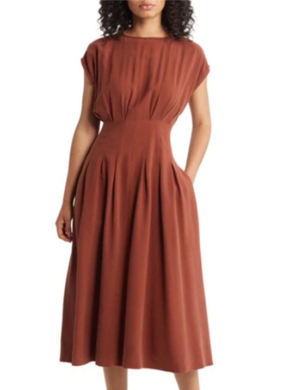 NORDSTROM:Pleated A-line Dress In Rust Henna Size: M
